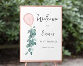 Pink Balloon Baby Girl Shower Welcome Sign Girl Baby Shower, Editable Baby Girl Shower Sign Printable, Instant Download, 85