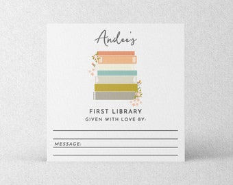 Girl Storybook Baby Shower, Baby's First Library Sticker, Baby Book Label, Editable Baby Shower Sticker, 129