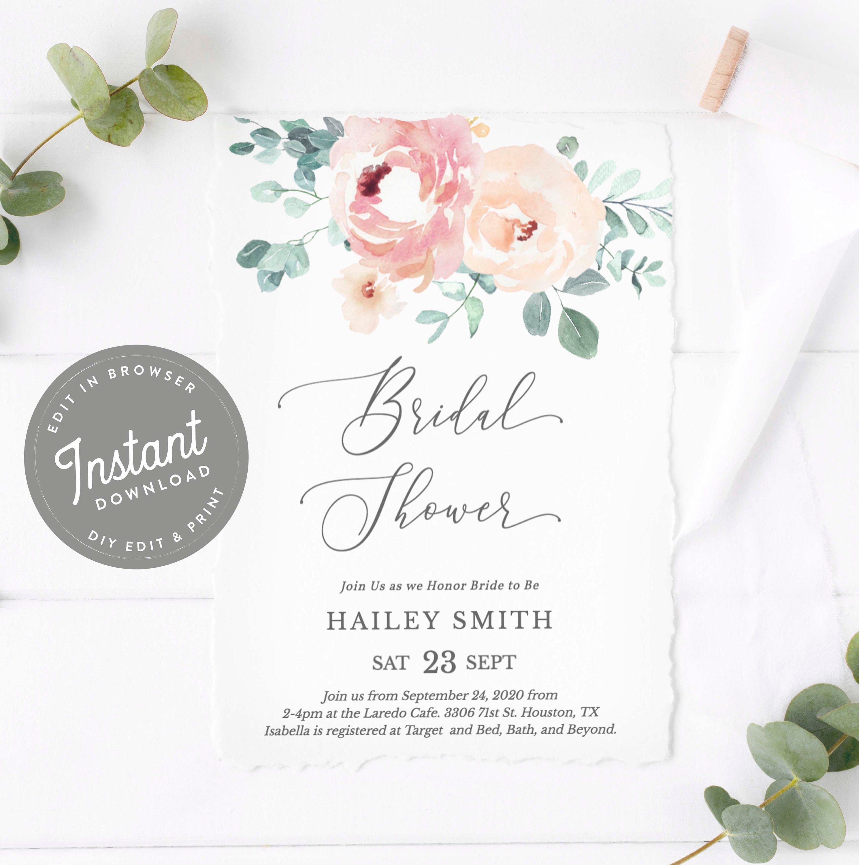 Inkdotpot 30 Inviti Per Bridal Shower Fai Da Te, Formato Compila-campo, Tema Floreale, Su Cartoncino 300 Gsm, 13x18 Cm, Con Giochi Coordinati