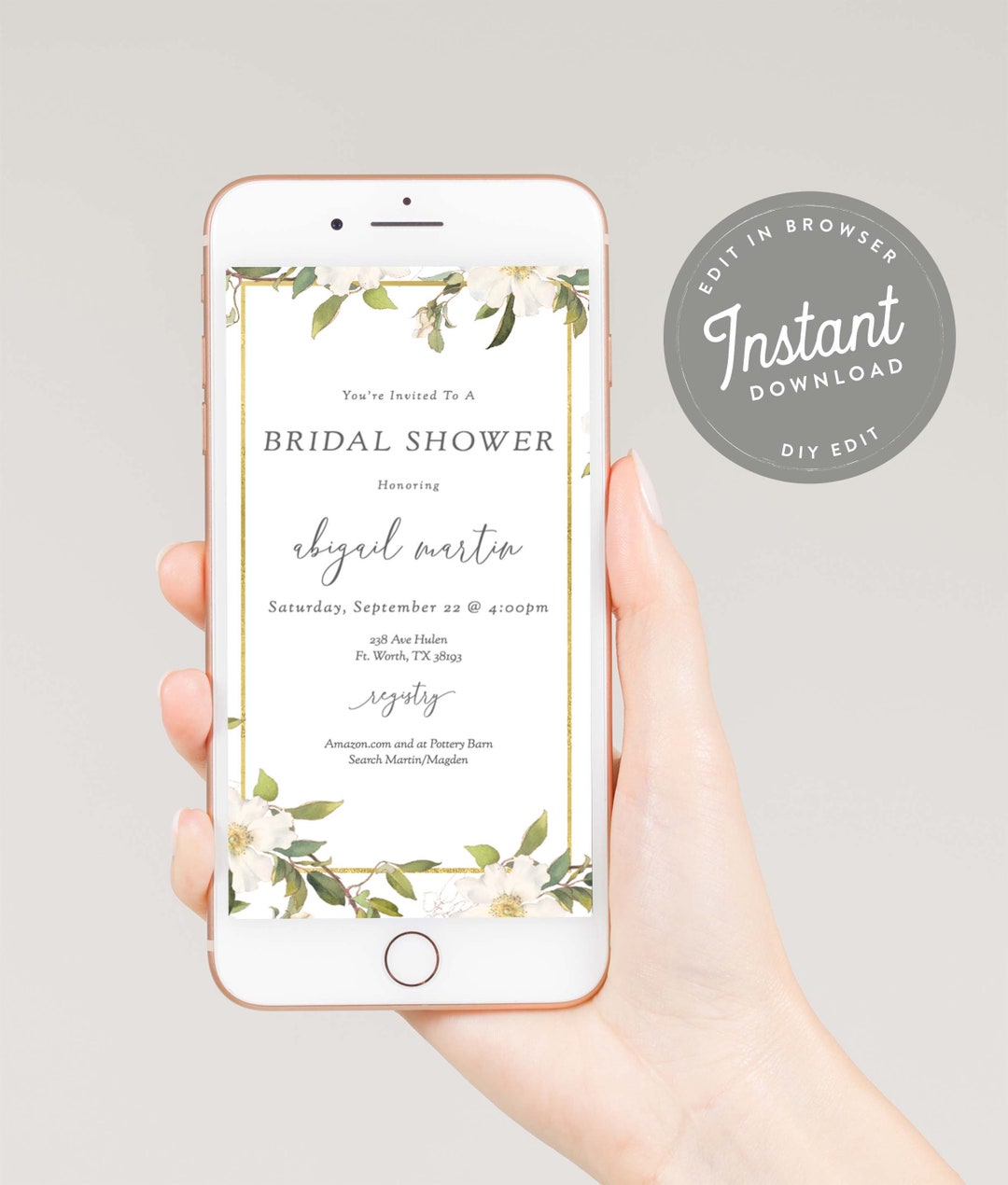 Editable Bridal Shower E Invite Bridal Shower Text Invitation, E Vite ...