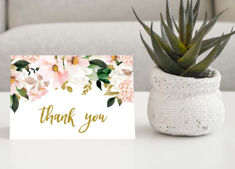 Floral Printable Thank You Card Blush Pink Bridal Shower - Etsy