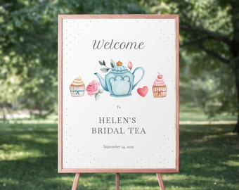 Printable Tea Party Sign, Bridal Shower Tea Party Welcome Sign, Editable Alice in Wonderland Sign, Digital Instant Download, 31