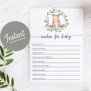 Bear Baby Shower Games Wishes for Baby Printable Baby Wishes Boy Shower Printable Game PDF, Instant Download, Bear Shower Game