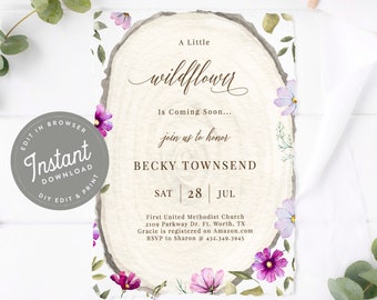 Enchanted Garden Baby Shower Invitation Girl Wildflower Baby Shower Invitation Instant Download Template, Editable, 133