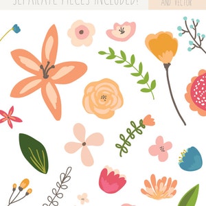 Hand Drawn Flower Bunches Clip Art. Vector Flower Clip Art. Tropical Flower Bunches image 2