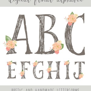 Digital Alphabet Letters. Digital Scrapbook Alphabet. Digital Floral Alphabet