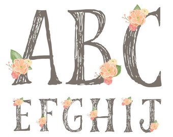 Digital Alphabet Letters. Digital Scrapbook Alphabet. Digital Floral Alphabet