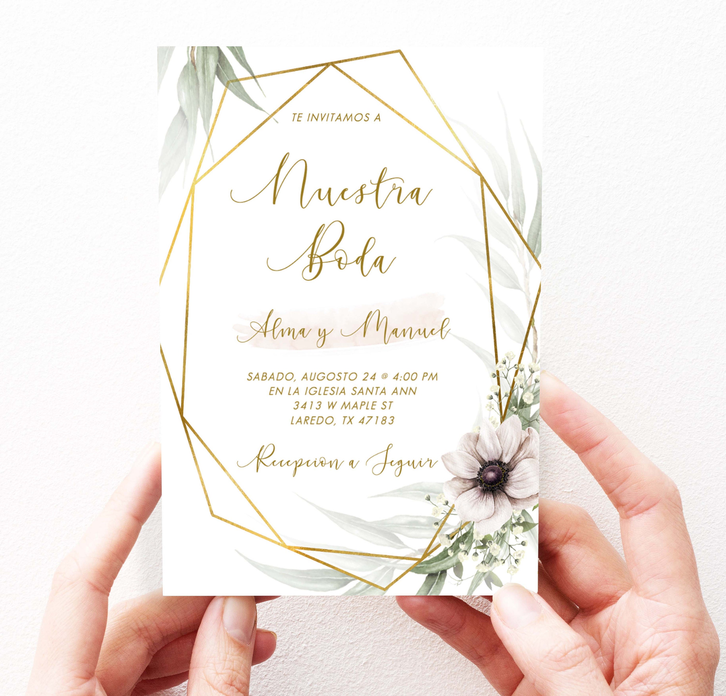 Invitaciones De Boda Template Sencilla, Invitaciones Para Boda Espanol Con  Flores, Imprimir En Casa, Para Boda, Instant Download, Editable 