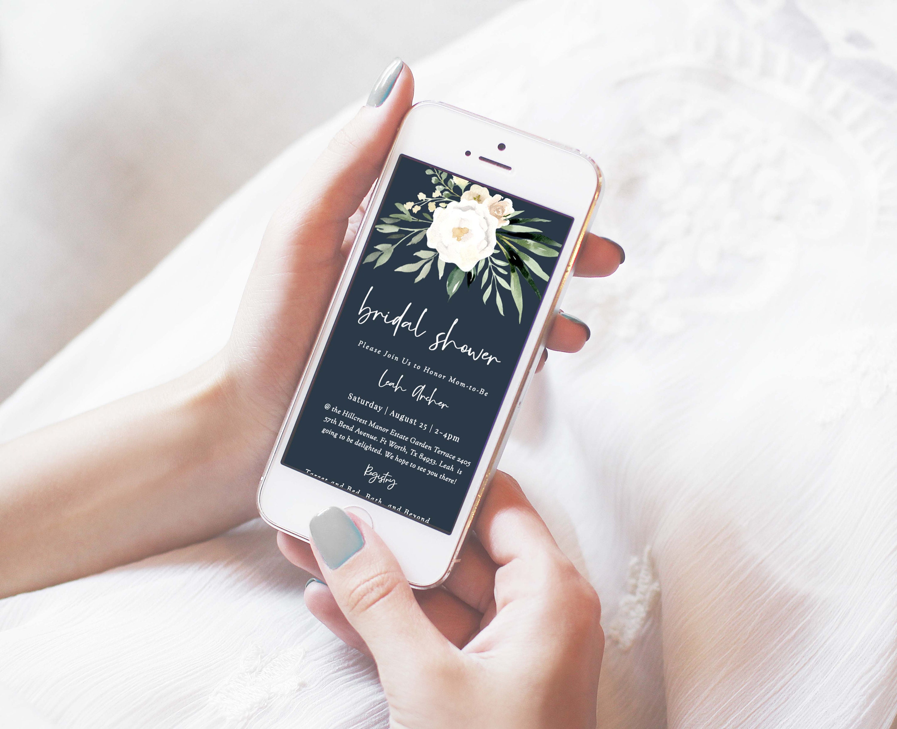 White Flowers Bridal Shower E Invite Wedding Shower E Etsy