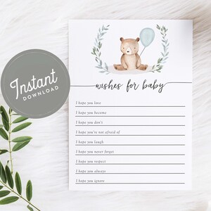 Bear Baby Shower Games Wishes for Baby Printable Baby Wishes Boy Shower Printable Game PDF, Instant Download, Bear Shower Game, 73