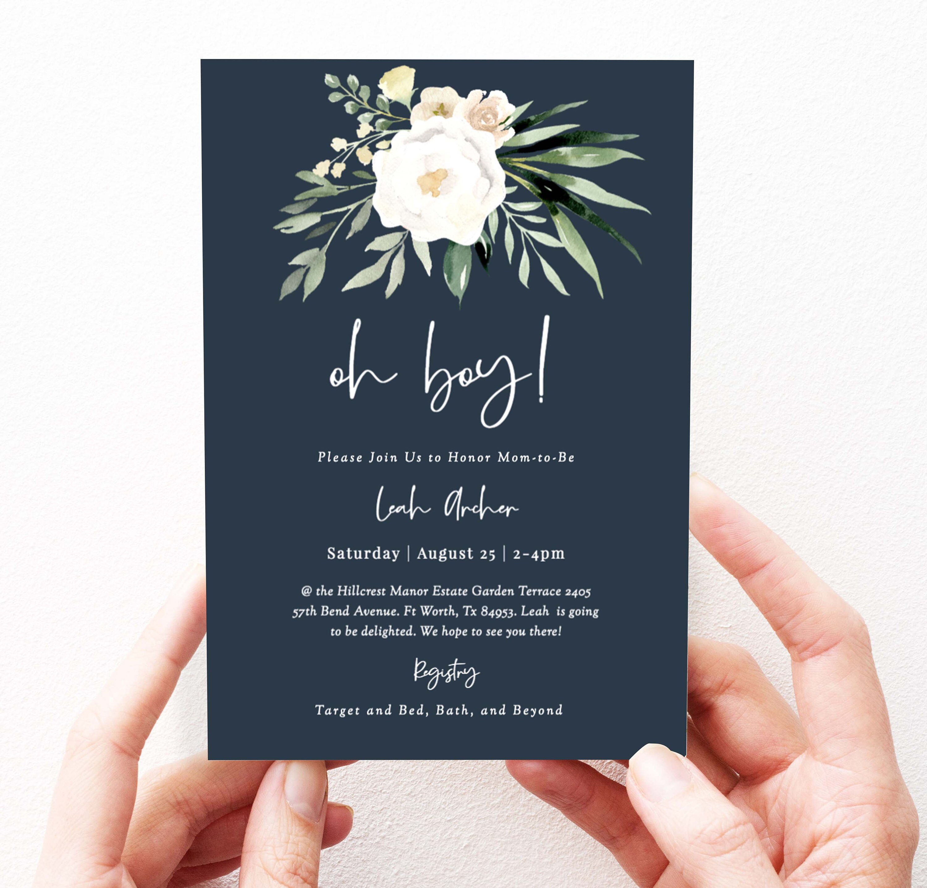 Navy Blue Oh Boy Shower Invitation Printable Boy Baby Shower Etsy