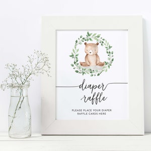 Bear Diaper Raffle Sign, Bear Baby Shower, Printable Diaper Raffle Sign, Bear Baby Shower Signs, Bear, Boy, Printable, PDF, Bear