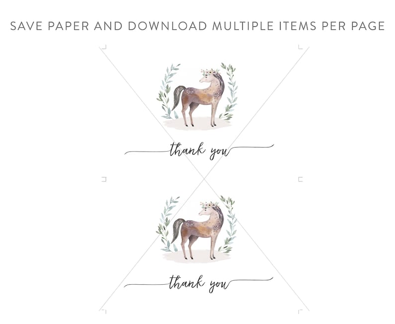 Horse Thank You Card, Horse Birthday Party Thank You Note Printable ...