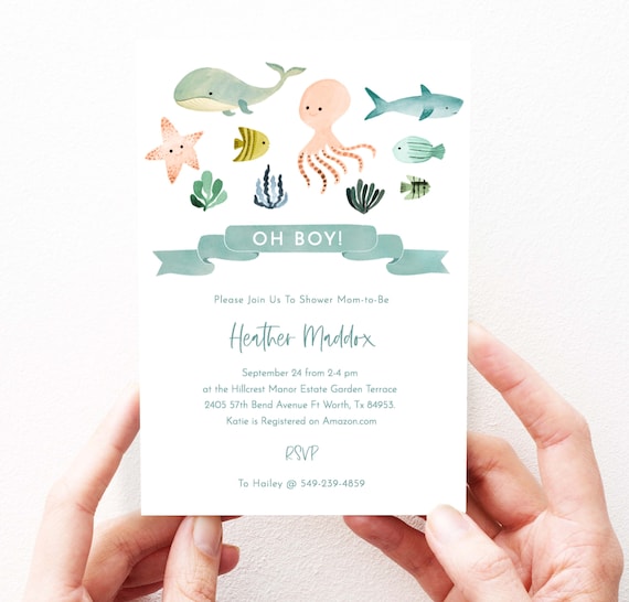 Under the Sea Baby Shower Invitation Boy Ocean Baby Shower Etsy