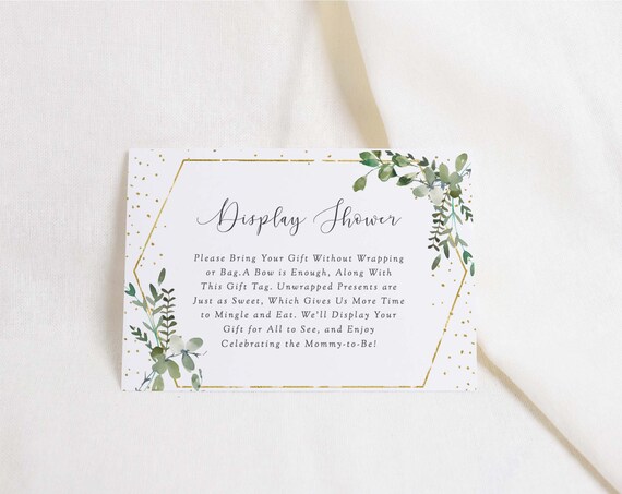 Greenery Display Shower Card Insert, No Wrapping Paper Insert