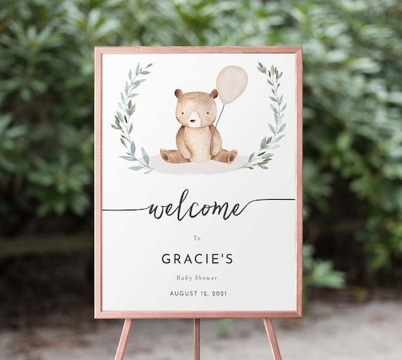 Gender Neutral Bear Baby Shower Sign Printable Baby Shower Sign Bear, Teddy Bear, Editable Sign Download, 156