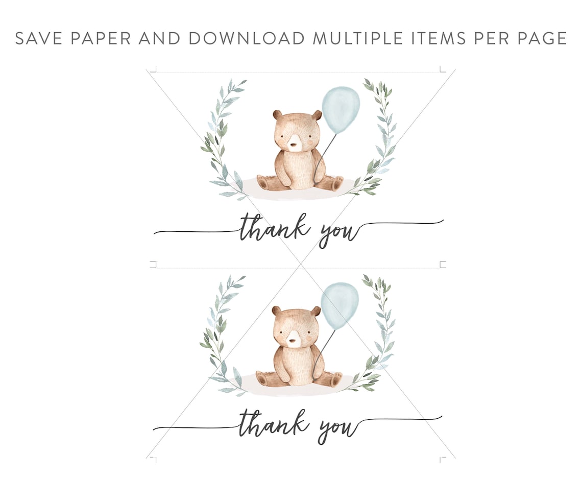 Cute Bear Baby Shower Thank You Card Printable Bear Thank You - Etsy