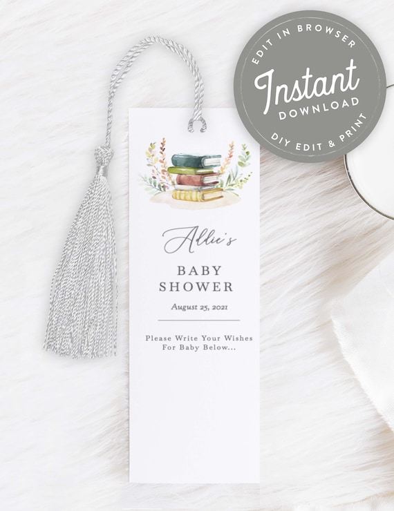 Book Themed Baby Shower Bookmark Template Printable Bookmark | Etsy