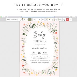 May include: A pink and white baby shower invitation with a floral wreath border. The text reads "Baby Shower" honoring mom-to-be Gracie Archer. The date is Saturday, March 16th. The location is the Hillcrest Manor Estate Garden Terrace in Fort Worth, Texas.