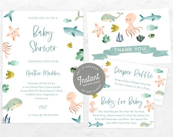 Under The Sea Baby Shower Invitation Bundle Baby Boy Shower Invitation Under The Sea, Boy Shower Invitation and Books For Baby, 103
