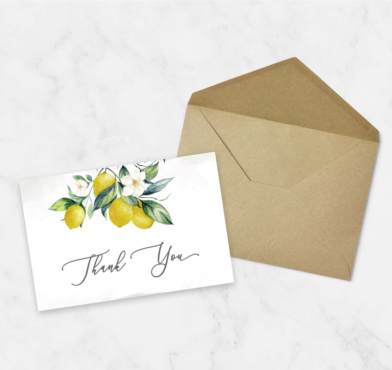 Lemon Thank You Card Lemon Bridal Shower Thank You Card Etsy