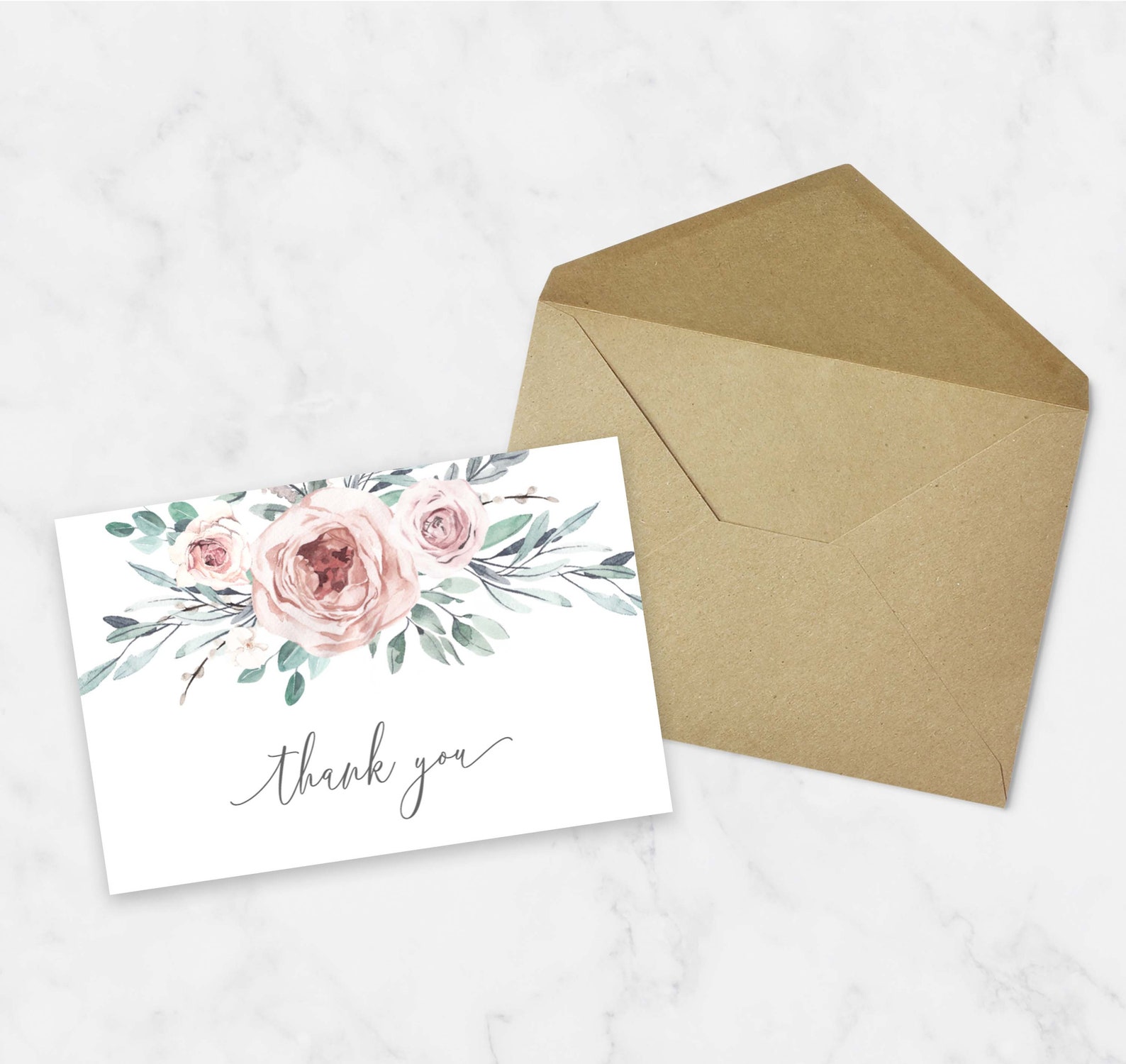 Boho Floral Thank You Card Printable Floral Thank You Note Instant ...