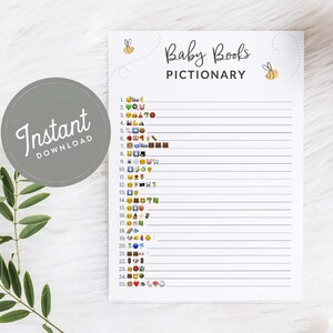 Bee Baby Shower Game, Baby Book Emoji Game, PDF, Printable Baby Shower Games, Bee Baby Shower, Instant Download, 141