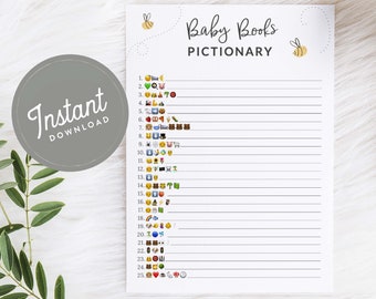 Bee Baby Shower Game, Baby Book Emoji Game, PDF, Printable Baby Shower Games, Bee Baby Shower, Instant Download, 141