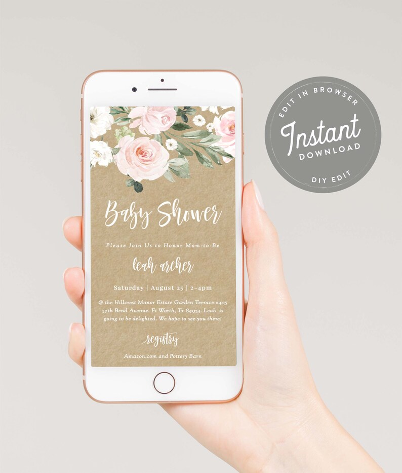Girl Baby Shower Electronic Invitation Baby Shower Girl Text Etsy