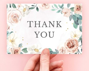 Boho Floral Thank You Card, Bridal Shower Thank You Card, Thank You Card Floral, Printable Thank You Cards, PDF, Instant Download, 19