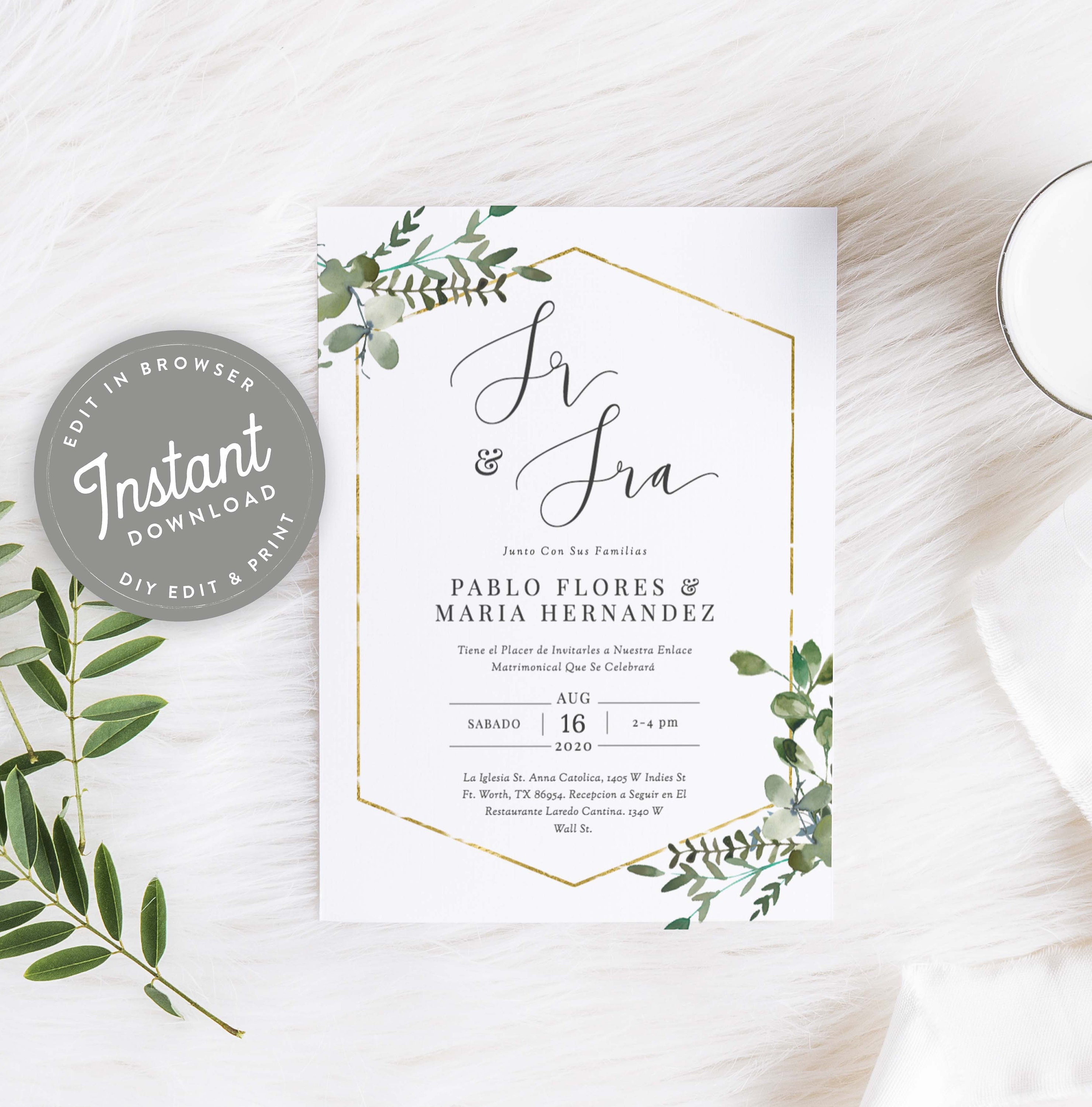 Invitaciones De Boda Español, Invitaciones De Boda Plantilla Digital ...