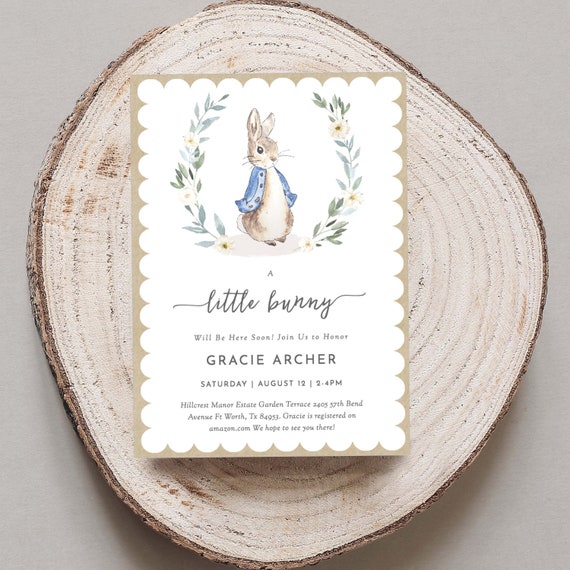 Boy Rabbit Baby Shower Invitation Digital Download, Vintage Rabbit Baby Shower Invitation Template, Instant Download, Template, 131