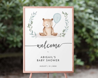 Cute Bear Baby Shower Sign Printable Boy Baby Shower Sign Bear, Editable Sign Download, 73