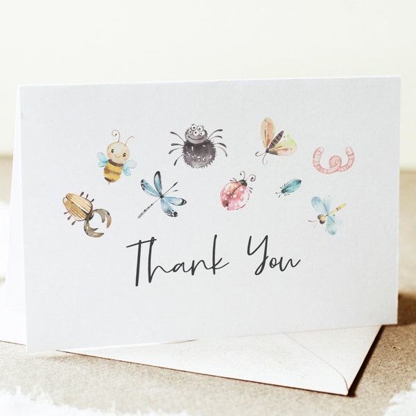 Bug Baby Shower Thank You Card, Cute Bug Thank You Note Printable, Bug Themed Thank You Card Download, PDF, Printable, 214