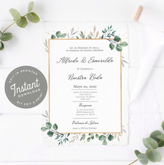 Greenery Invitaciones Boda Invitaciones Digital - Etsy Israel