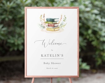 Storybook Baby Shower Sign Download, Editable Book Themed Baby Shower Sign Printable, Customizable Baby Shower Sign, 35