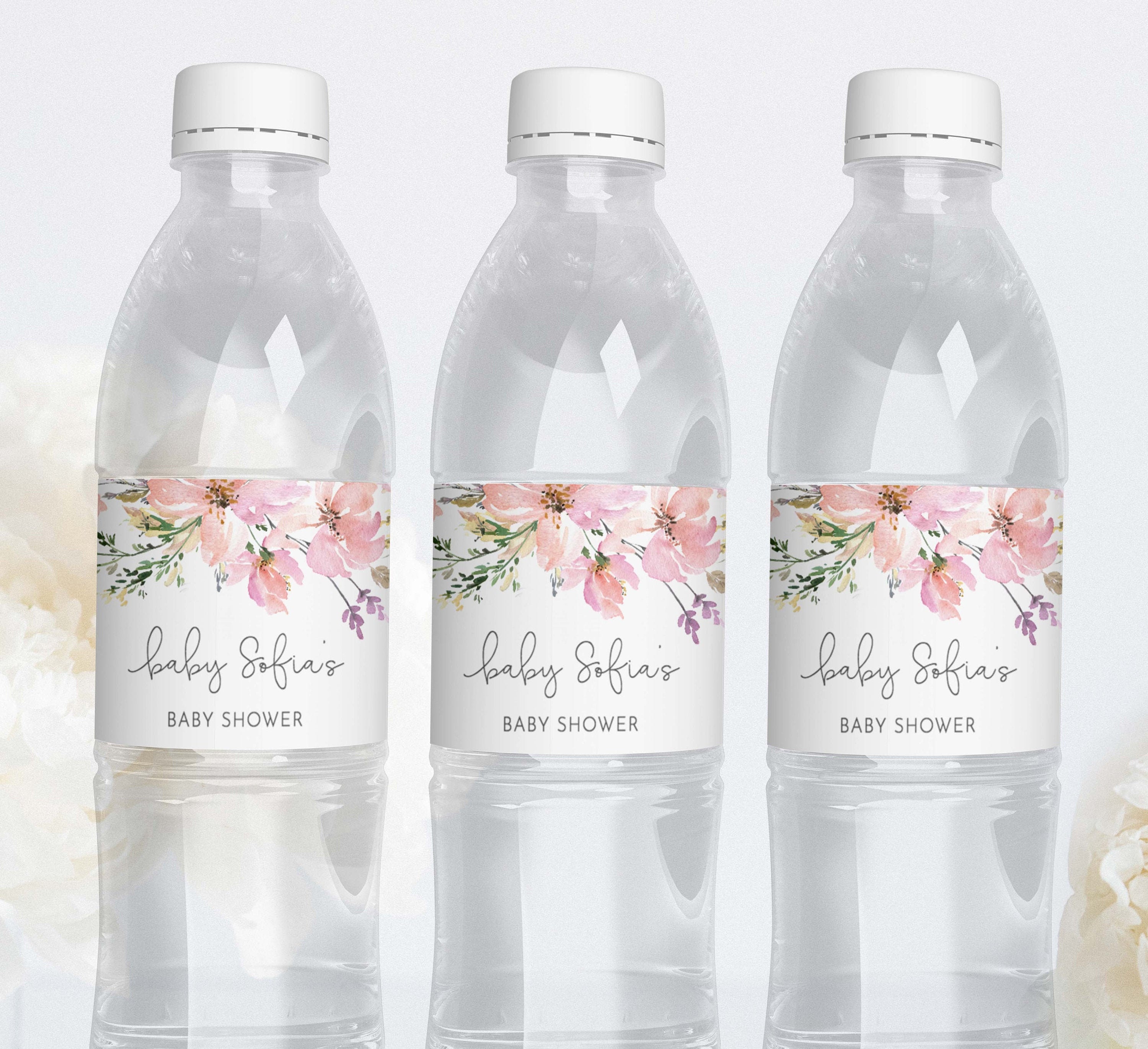 Etiquette bouteille d'eau personnalisée fleurs séchées boho style -   France