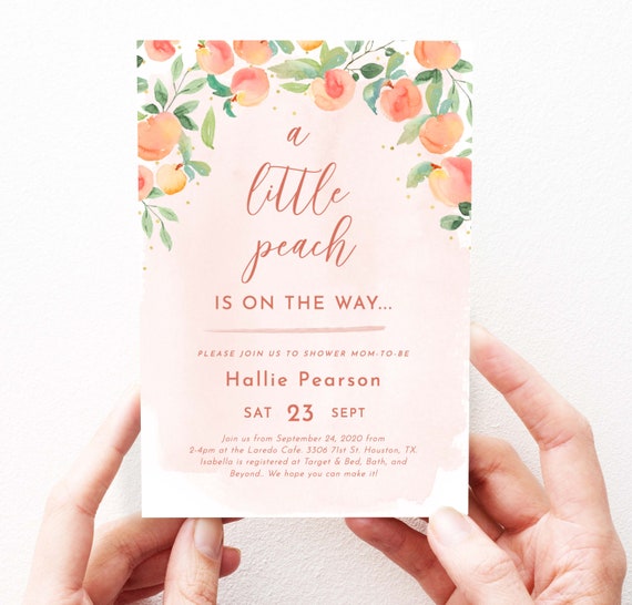 Cutie Peach Baby Girl Shower Invitation Girl Shower Invites Peach Invitation Editable, Templett Download, 60