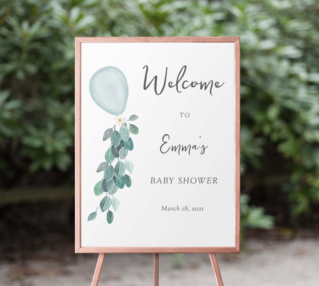 Blue Balloon Boy Baby Shower Welcome Sign Boy Shower, Editable Baby Boy ...