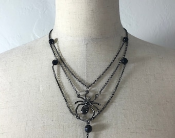 Gunmetal Spider Necklace, handmade