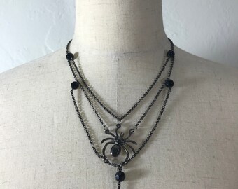 Gunmetal Spider Necklace, handmade