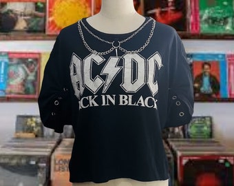 Upcycled AC/DC Band Tshirt With Chains Oversized  Repurposed Fashion
