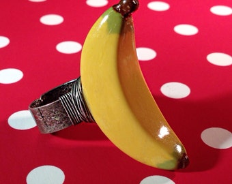 Banana ring, miniature food jewelry, polymer clay jewelry