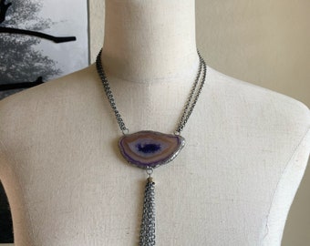 sliced geode statement necklace, handmade jewelry, unique, rocker chic