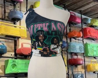 Upcycled OutKast One Shoulder Band Tshirt Recycled Repurposed Fashion