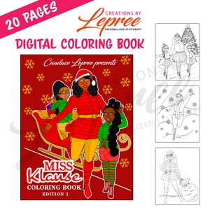 Miss Klause, Black Santa Girl Christmas Digital, Printable Coloring Book