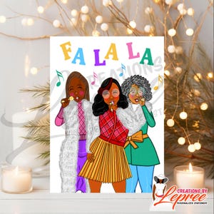 Biglietto di auguri personalizzato Fa La La Holiday / Biglietto di Natale con donna nera / Biglietto di Natale a tema musicale / Biglietto di auguri per le feste afroamericane