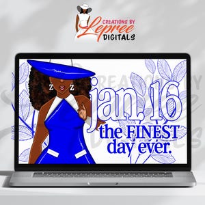Zeta Phi Beta Desktop Wallpaper Digital Download | Hat Lady with Zeta Hand Sign | Jan. 16, The FINEST Day Ever | Sorority Greek Life Art