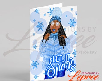 Personalized Let it Snow Card, Black Girl Card, Christmas Card