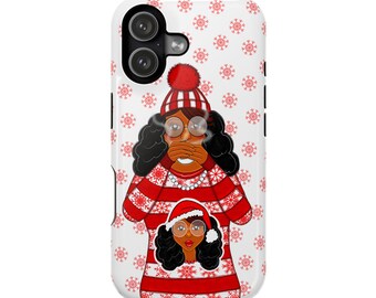 Black Female Santa Phone Case, Holiday Cocoa Design